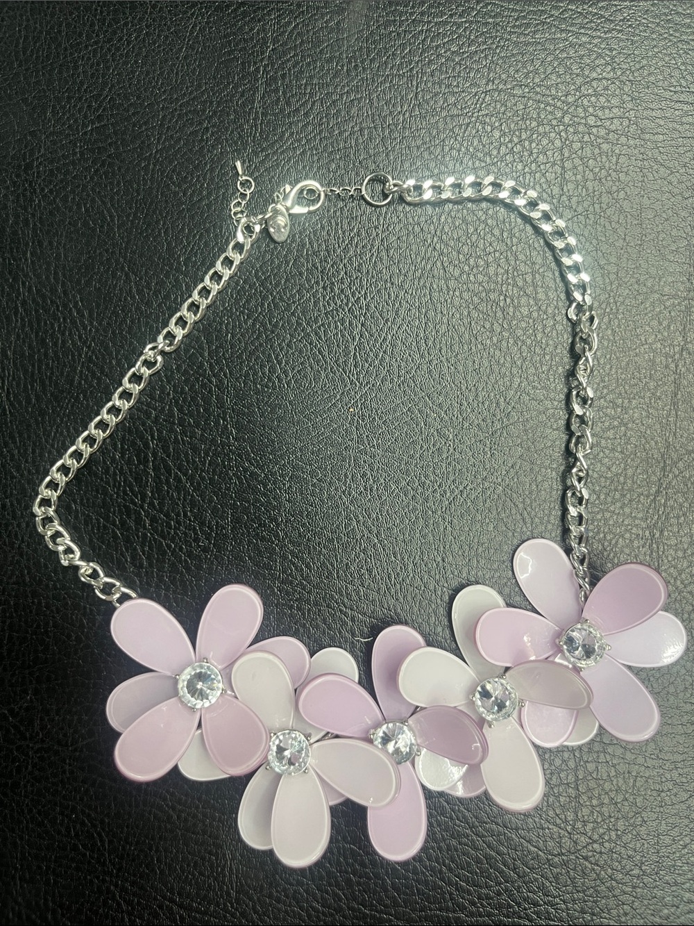 Silver-Tone Lilac Flower Statement Necklace